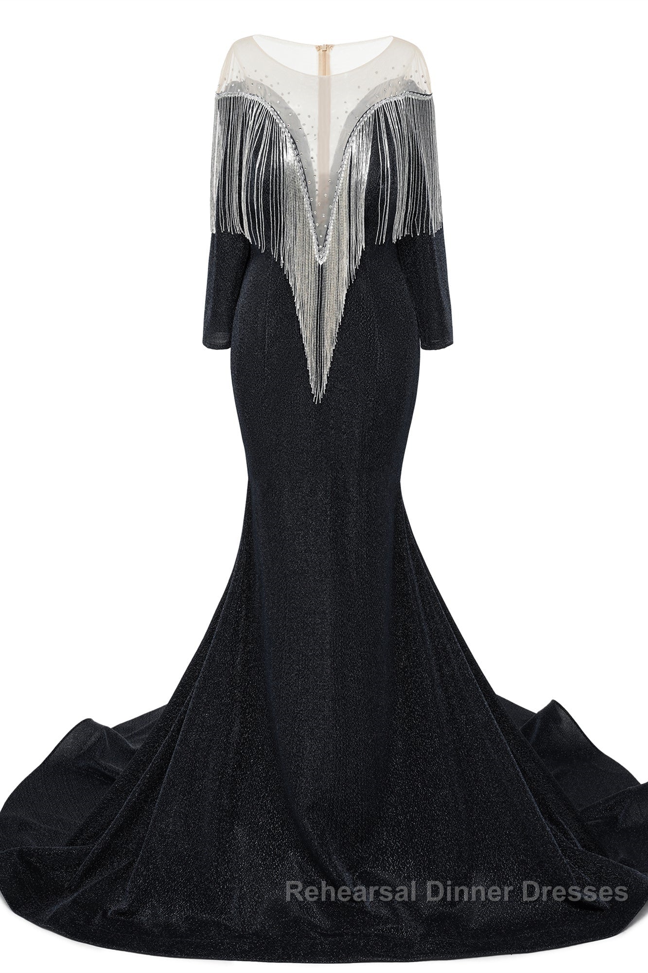 Deep V-neck Shiny Royal Blue Long sleeves Mermaid Semi Formal Prom Dresses