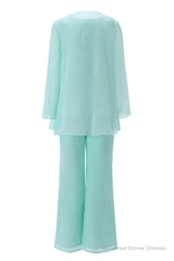 Aqua Three-Piece Chiffon Mother of the Bride Pant Suits
