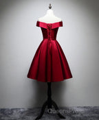 Simple Satin Burgundy Short Evening Prom Dress, Burgundy Homecoming Dress