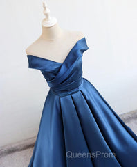 Simple Blue Satin Long Evening Prom Dress, Blue Formal Dress
