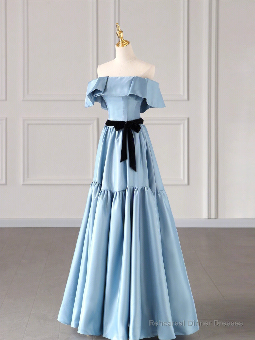 Blue Satin Long Formal Dress, Blue Strapless A-Line Prom Dress Main image