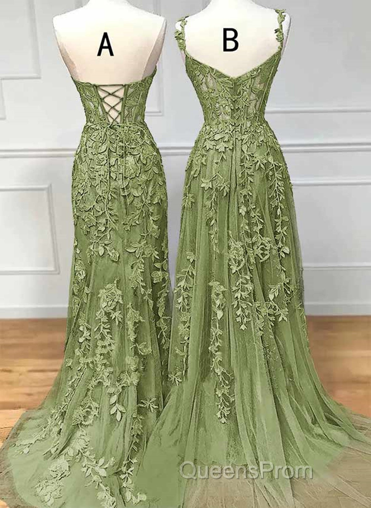 Lovely Sage Green Tulle With Lace Long Formal Dress, Sweetheart Evening Prom Dress