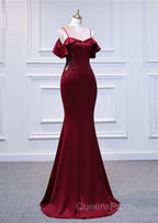 Wine Red Mermaid Sweetheart Straps Long Formal Dress, Wine Red Evening Prom Dress