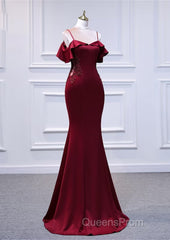 Wine Red Mermaid Sweetheart Straps Long Formal Dress, Wine Red Evening Prom Dress