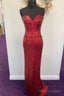 Mermaid Red Sequin Strapless Long Prom Dress with Slit