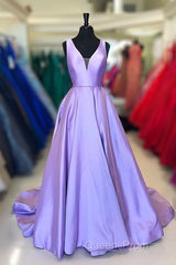 Simple Purple Satin Long Evening Prom Dress Purple Formal Dress, Graduation School Party Gown