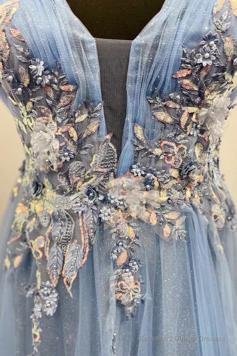 Fairy-Tale Blue Floral Appliques Off-the-Shoulder A-Line Prom Gown Secondary image