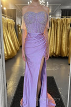 Lilac Beaded Off-the-Shoulder Long Formal Dress with Slit