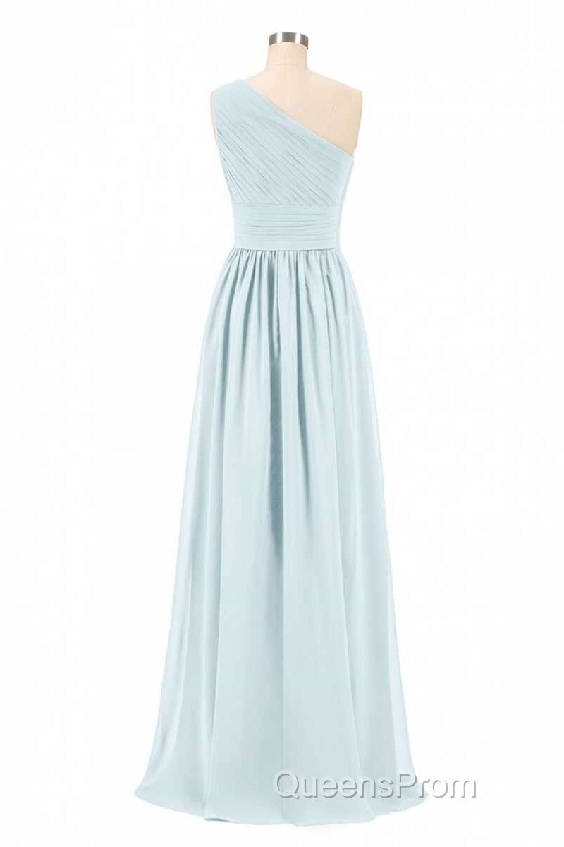 Dusty Blue Chiffon One-Shoulder Banded Waist Bridesmaid Dress Secondary image