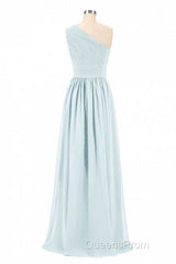 Dusty Blue Chiffon One-Shoulder Banded Waist Bridesmaid Dress