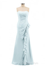 Pink Strapless Ruffled Mermaid Long Bridesmaid Dress