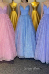 Cute V-Neck Tulle Long Evening Prom Dress, A-Line Evening Dress