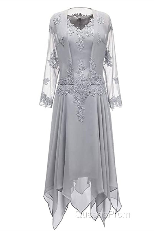 Dusty Pink Two-Piece V-Neck Appliques Mother of the Bride Dress