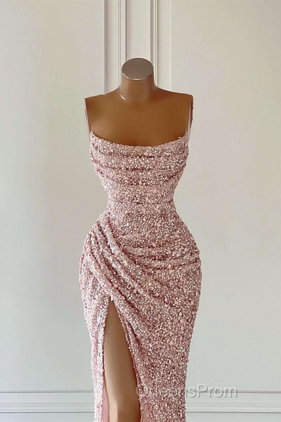 New Arrival Pink Sequins Sleeveless Evening Dress With Split Secondary image
