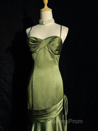 Green Chic Style Long Satin Sweetheart Party Dress, Green Formal Dress