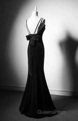 Black Straps Velvet Low Back Long Formal Dress, Black Velvet Evening Dress Evening Prom Dress