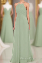 Sage Green Chiffon Halter Backless Long Bridesmaid Dress