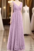 Dusty Purple Chiffon Jacquard V-Neck A-Line Long Bridesmaid Dress