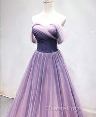 Simple Sweetheart Tulle Purple Long Evening Prom Dress, Bridesmaid Dress