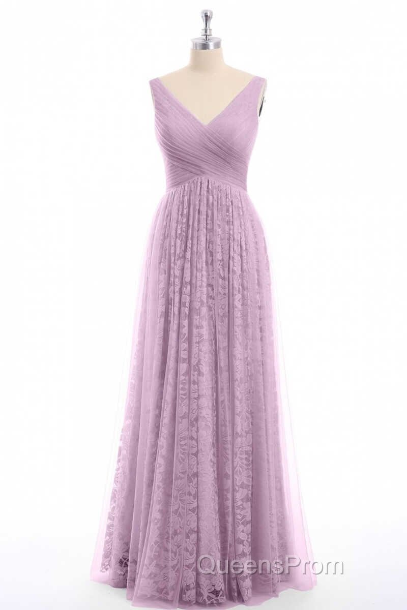 Dusty Purple Chiffon Jacquard V-Neck A-Line Long Bridesmaid Dress
