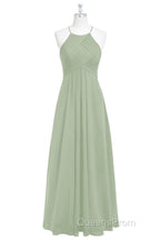 Sage Green Chiffon Halter Backless Long Bridesmaid Dress