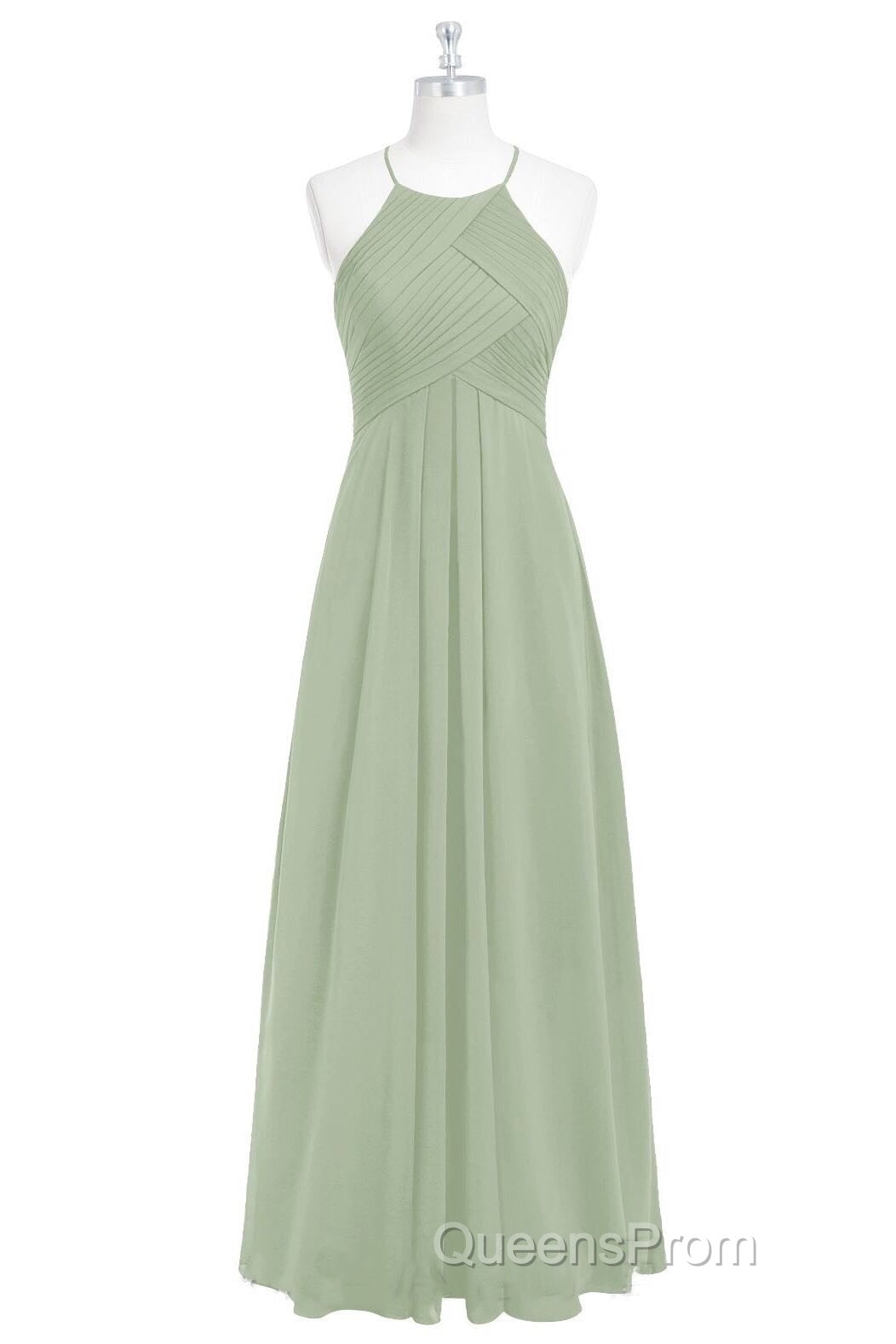 Sage Green Chiffon Halter Backless Long Bridesmaid Dress