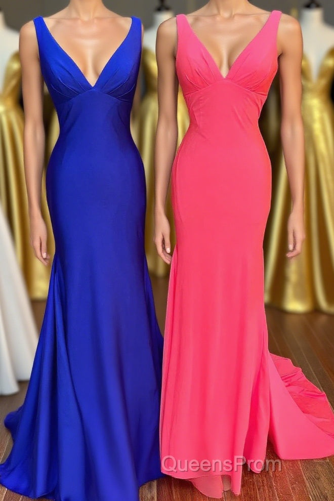 Royal Blue V-Neck Open Back Mermaid Long Evening Prom Dress Main image