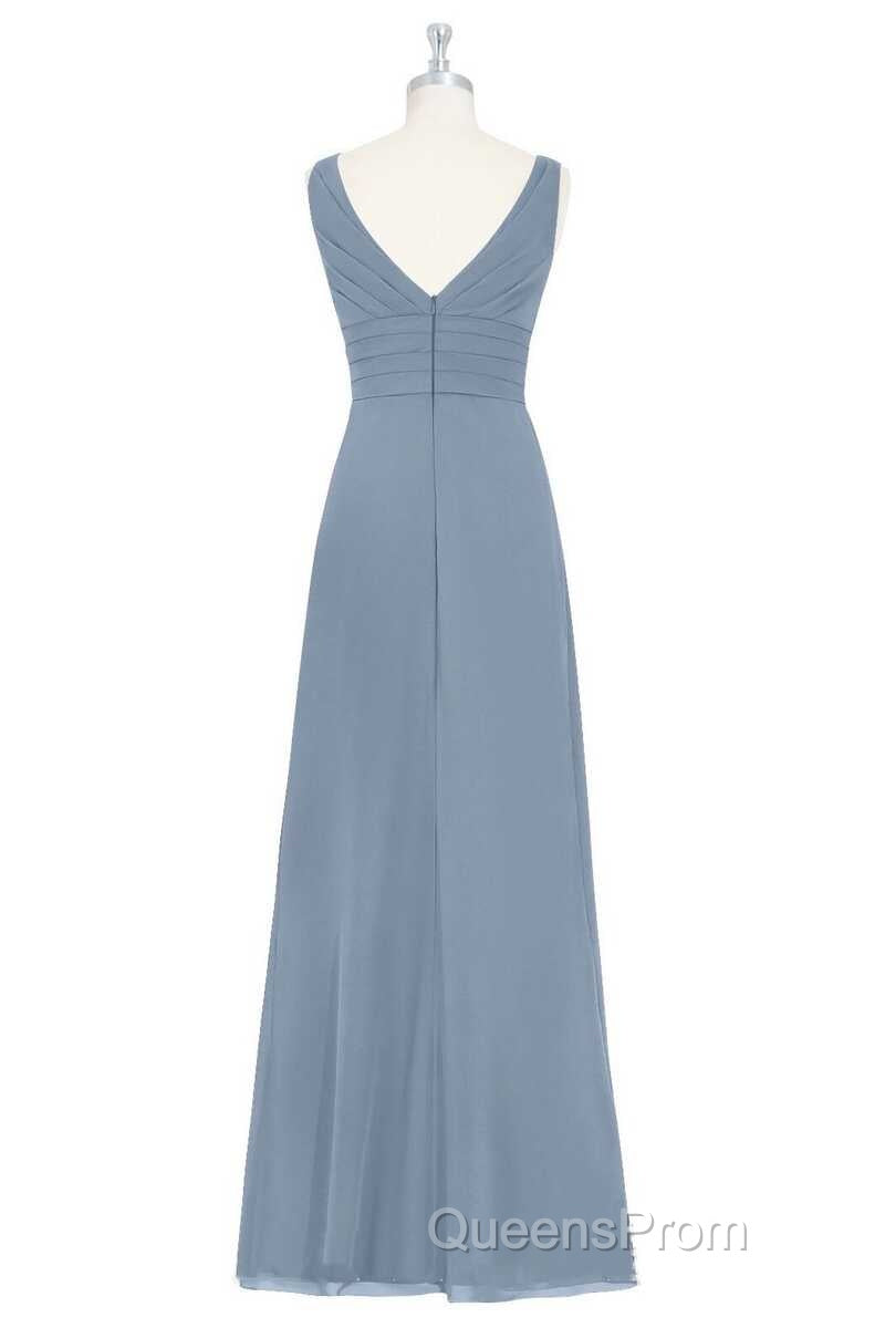 Dusty Blue V-Neck Banded Waist Ruffled Long Bridesmaid Dress Secondary image