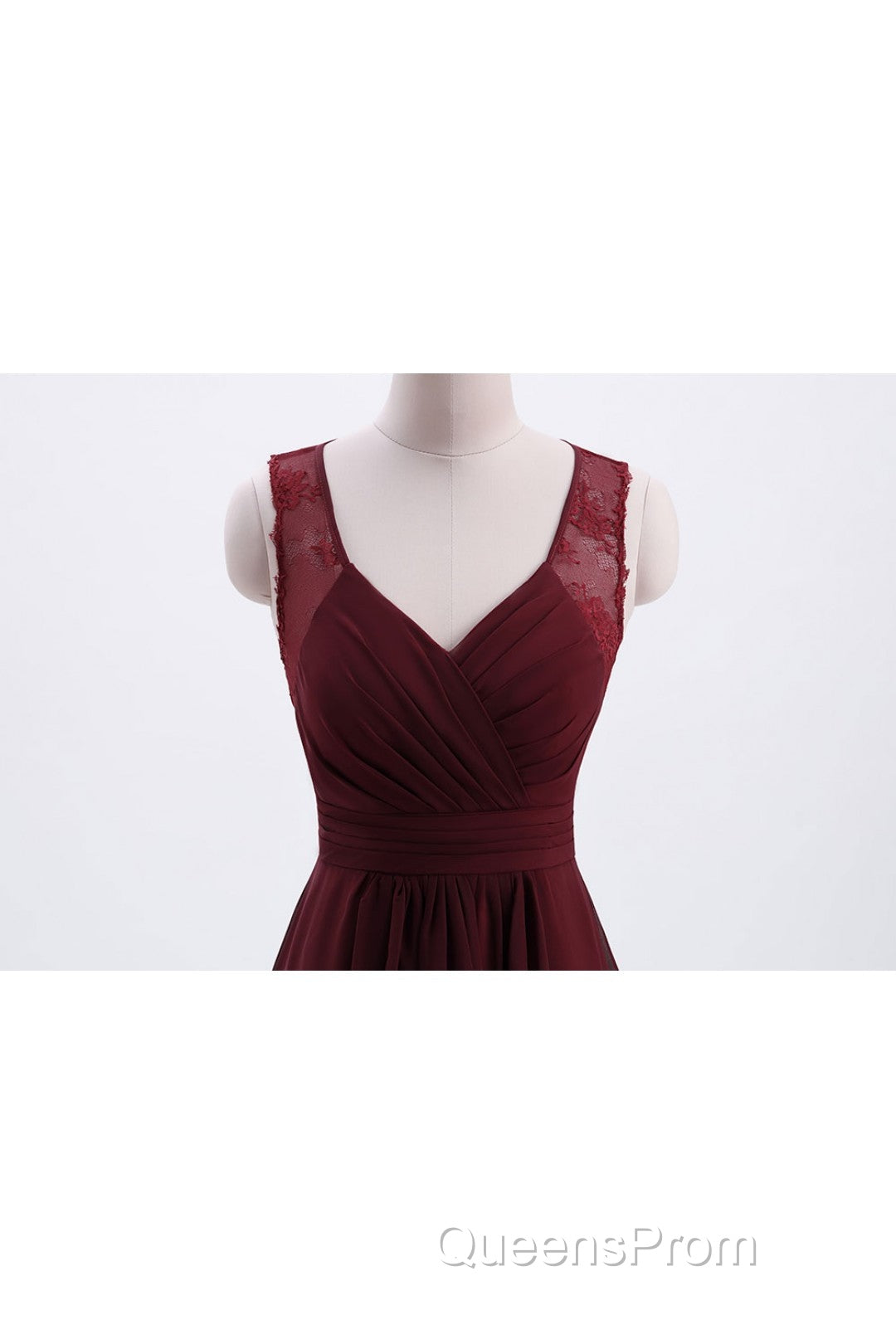 Burgundy Chiffon A-line Pleated Long Bridesmaid Dress
