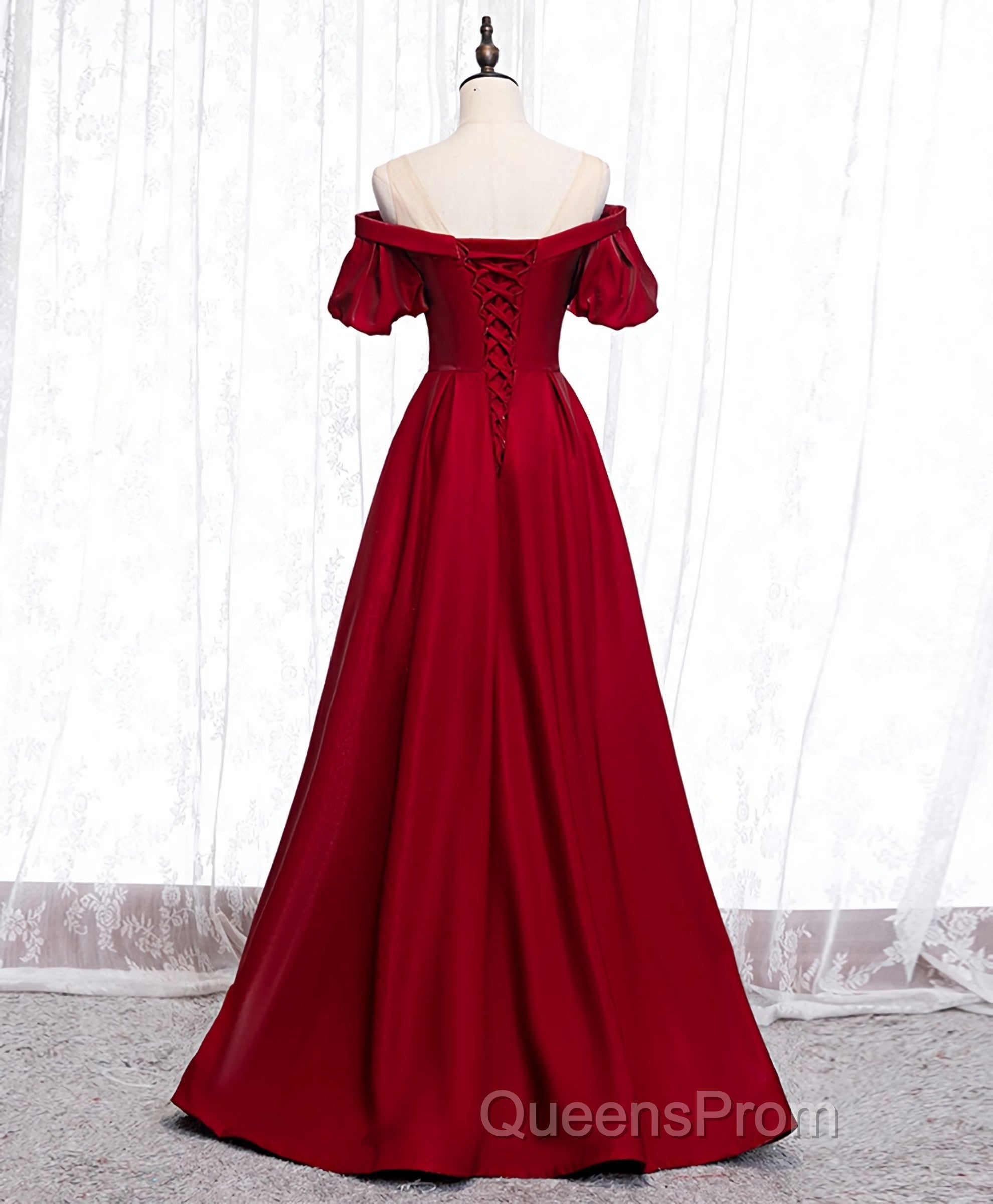 Simple Sweetheart Burgundy Satin Long Evening Prom Dress, Burgundy Evening Dress Secondary image
