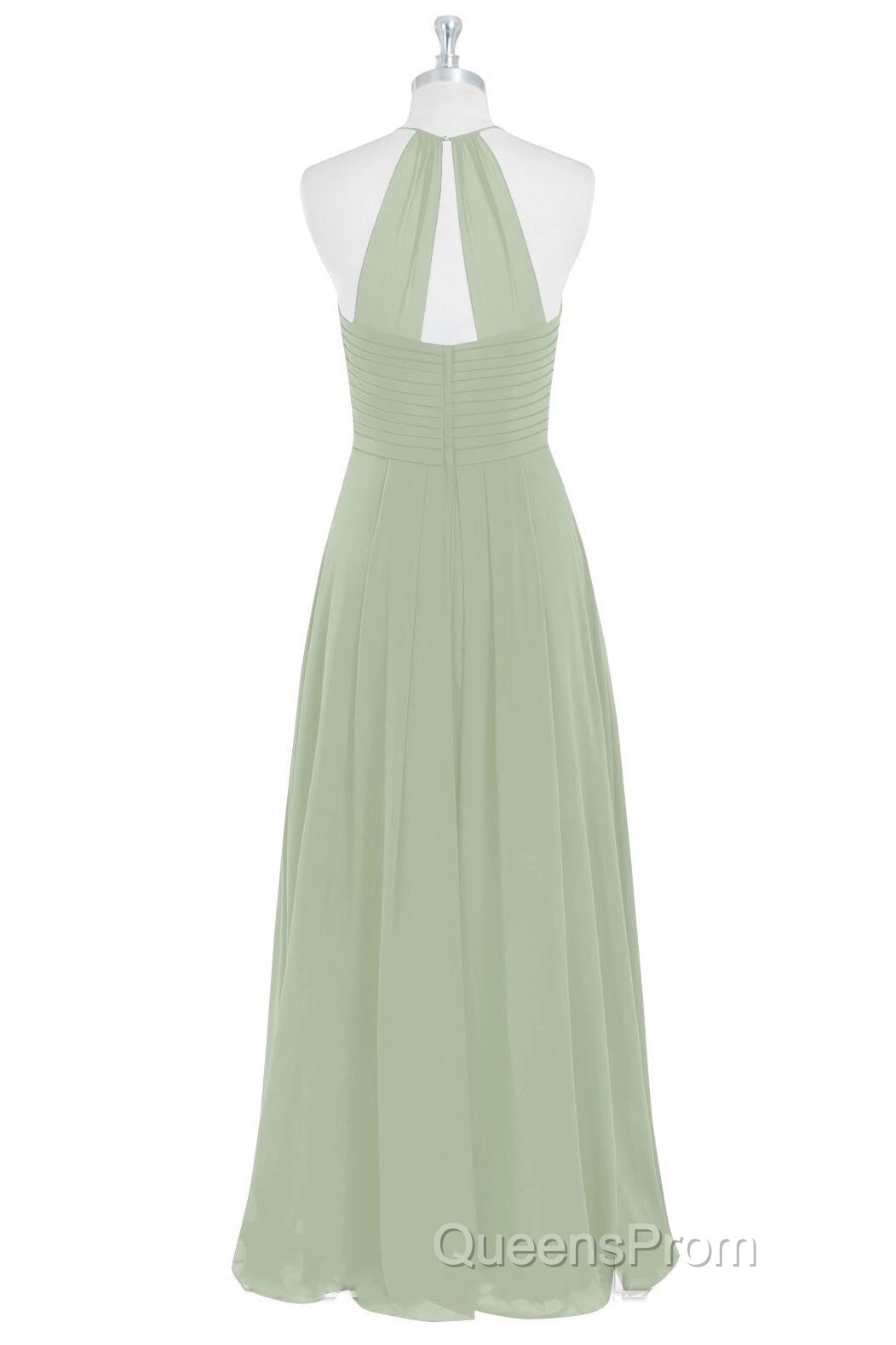 Sage Green Chiffon Halter Backless Long Bridesmaid Dress Secondary image