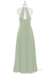 Sage Green Chiffon Halter Backless Long Bridesmaid Dress