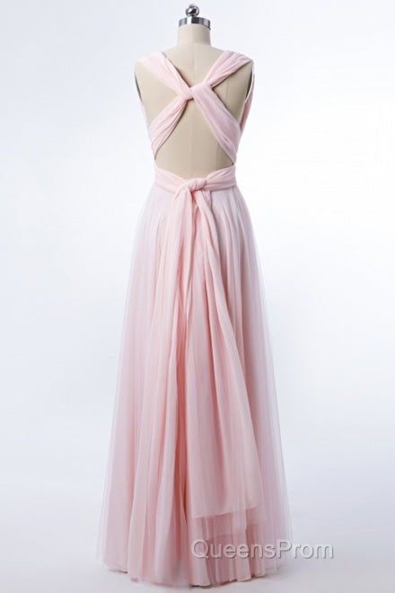 Blush Pink V-Neck Lace-Up A-Line Bridesmaid Dress Secondary image