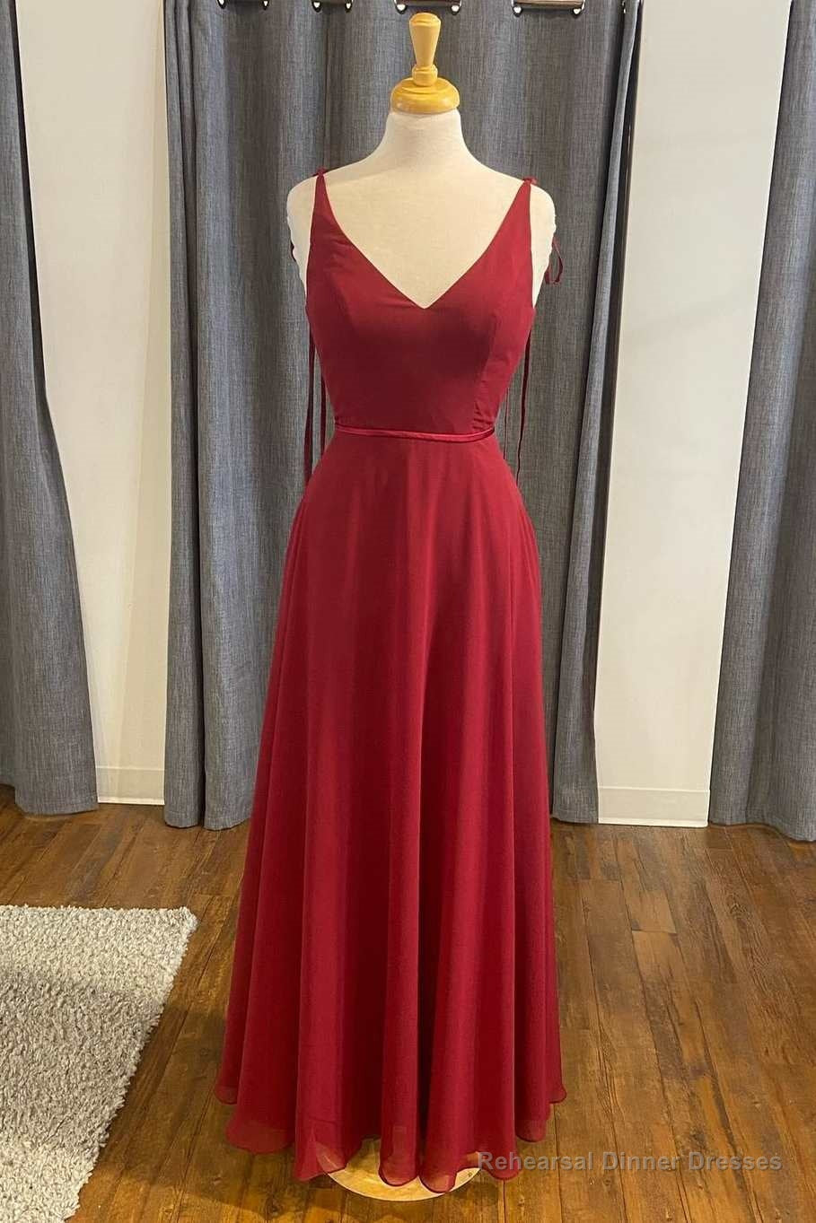 Simple Red Chiffon V-Neck A-Line Formal Dress Main image