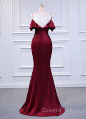Wine Red Mermaid Sweetheart Straps Long Formal Dress, Wine Red Evening Prom Dress