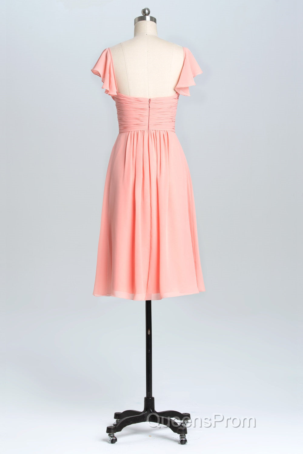Flutter Sleeves Coral Pleated A-line Short Party Dress Secondary image
