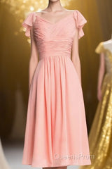 Flutter Sleeves Coral Pleated A-line Short Party Dress