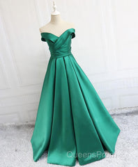 Simple Blue Satin Long Evening Prom Dress, Blue Formal Dress