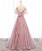 Pink Sweetheart Tulle Long Evening Prom Dress, Pink Tulle Formal Dress, 1