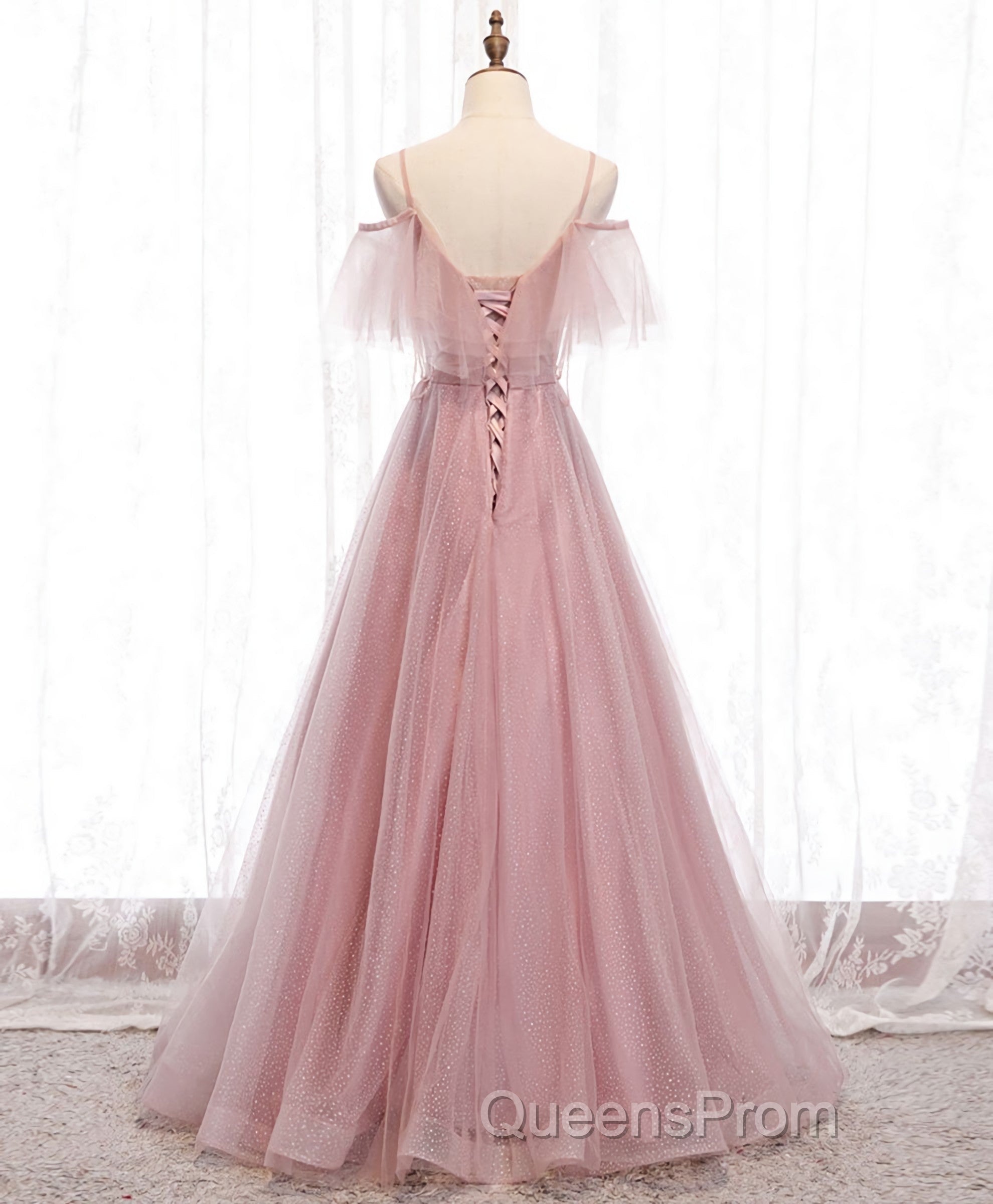 Pink Sweetheart Tulle Long Evening Prom Dress, Pink Tulle Formal Dress, 1
