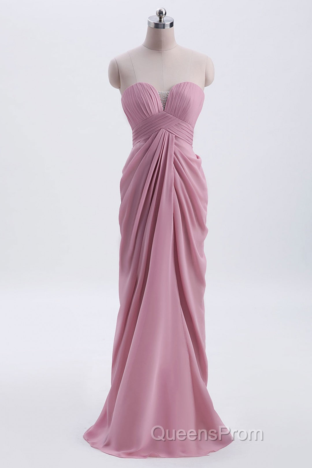 Strapless Blush Pink Draped High Waist Long Bridesmaid Dress Secondary image