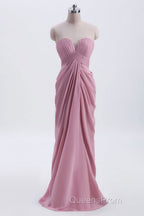 Strapless Blush Pink Draped High Waist Long Bridesmaid Dress