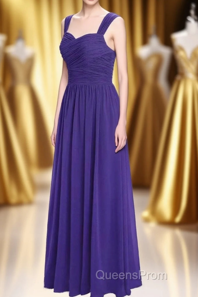 Purple Sweetheart Banded Waist Long Bridesmaid Dress Main image