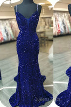 Mermaid Red Sequin V-Neck Lace-Up Back Evening Prom Dress