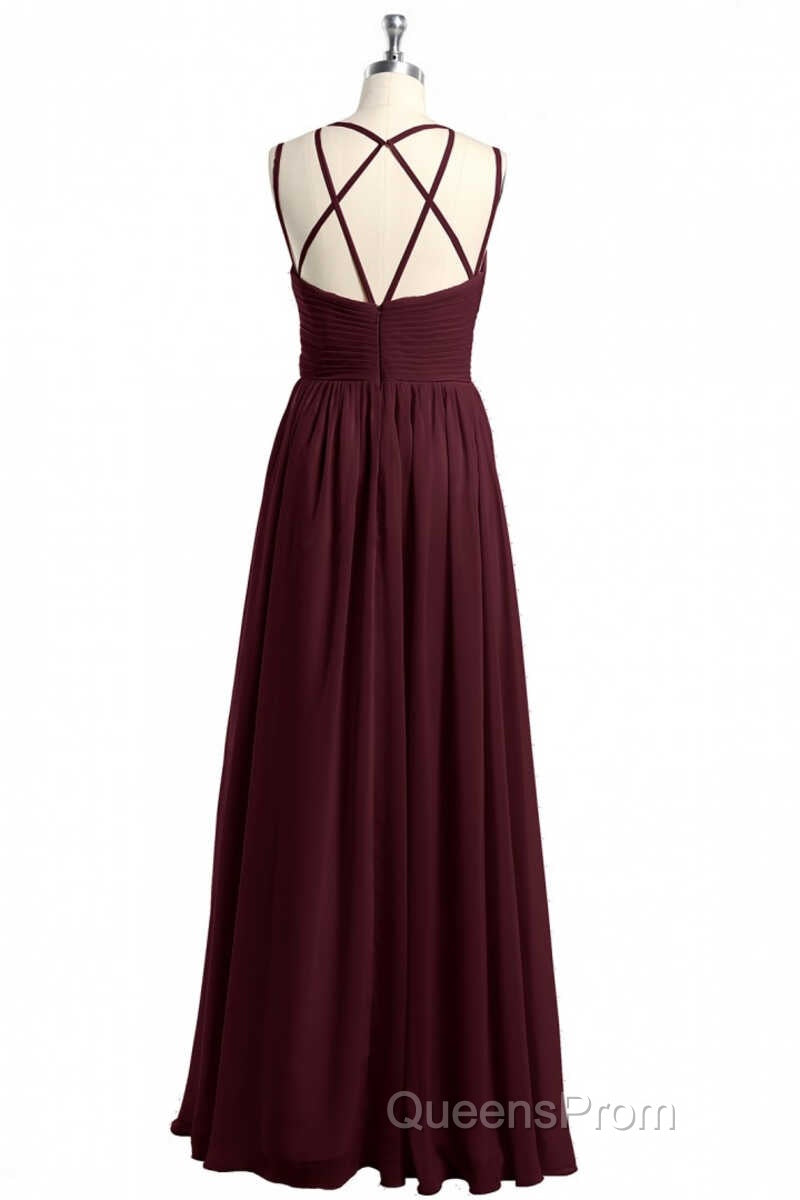 Burgundy Chiffon Spaghetti Straps A-line Long Bridesmaid Dress Secondary image