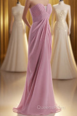 Strapless Blush Pink Draped High Waist Long Bridesmaid Dress