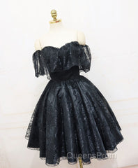 Black Sweetheart Tulle Short Lace Evening Prom Dress, Lace Homecoming Dress