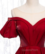 Simple Sweetheart Burgundy Satin Long Evening Prom Dress, Burgundy Evening Dress