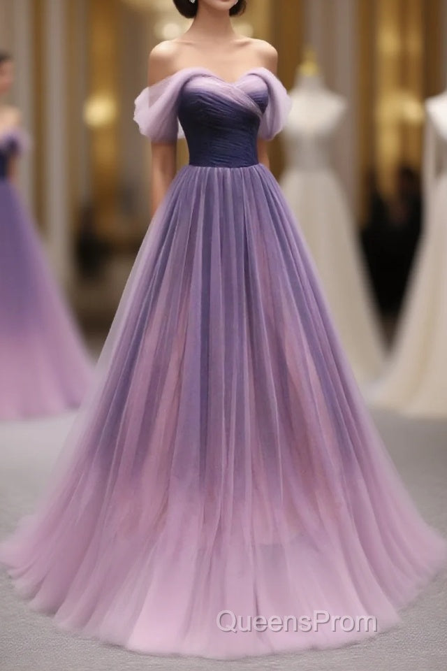 Simple Sweetheart Tulle Purple Long Evening Prom Dress, Bridesmaid Dress Main image