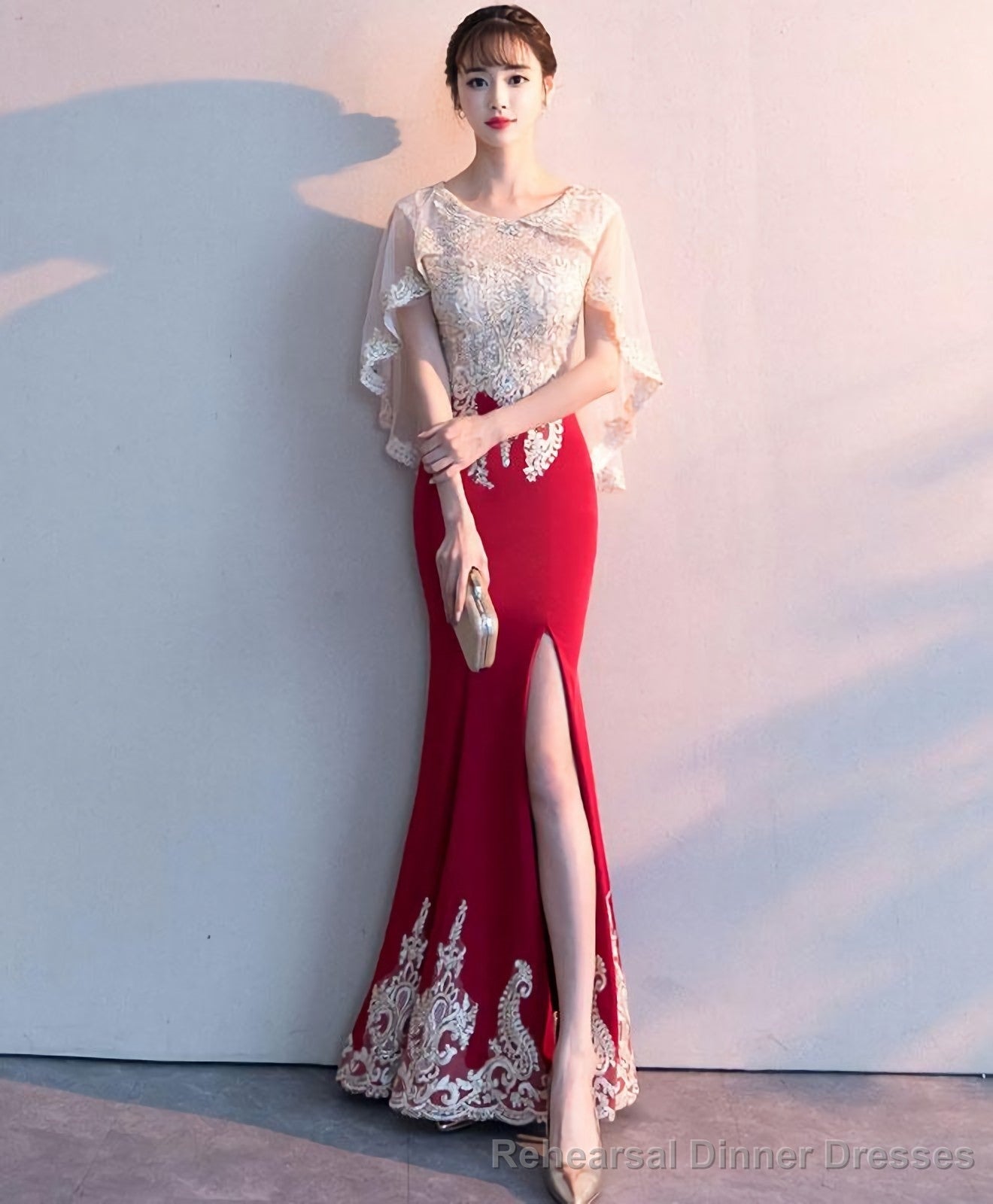Burgundy Lace Mermaid Long Prom Dress Lace Formal Dress Main image